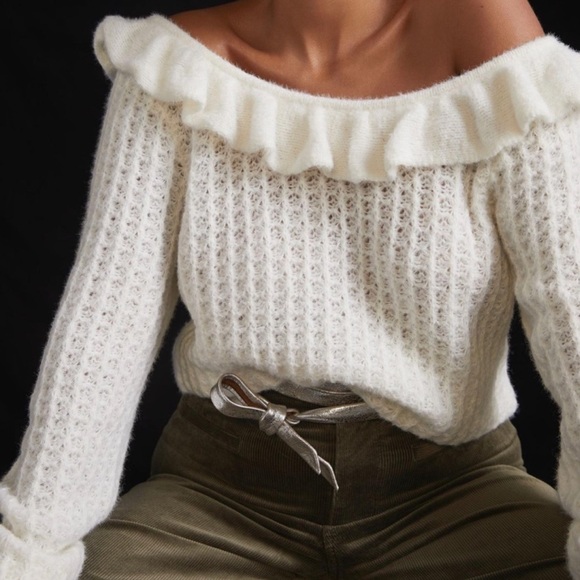 Anthropologie Sweaters - Anthropology ruffled boat neck sweater